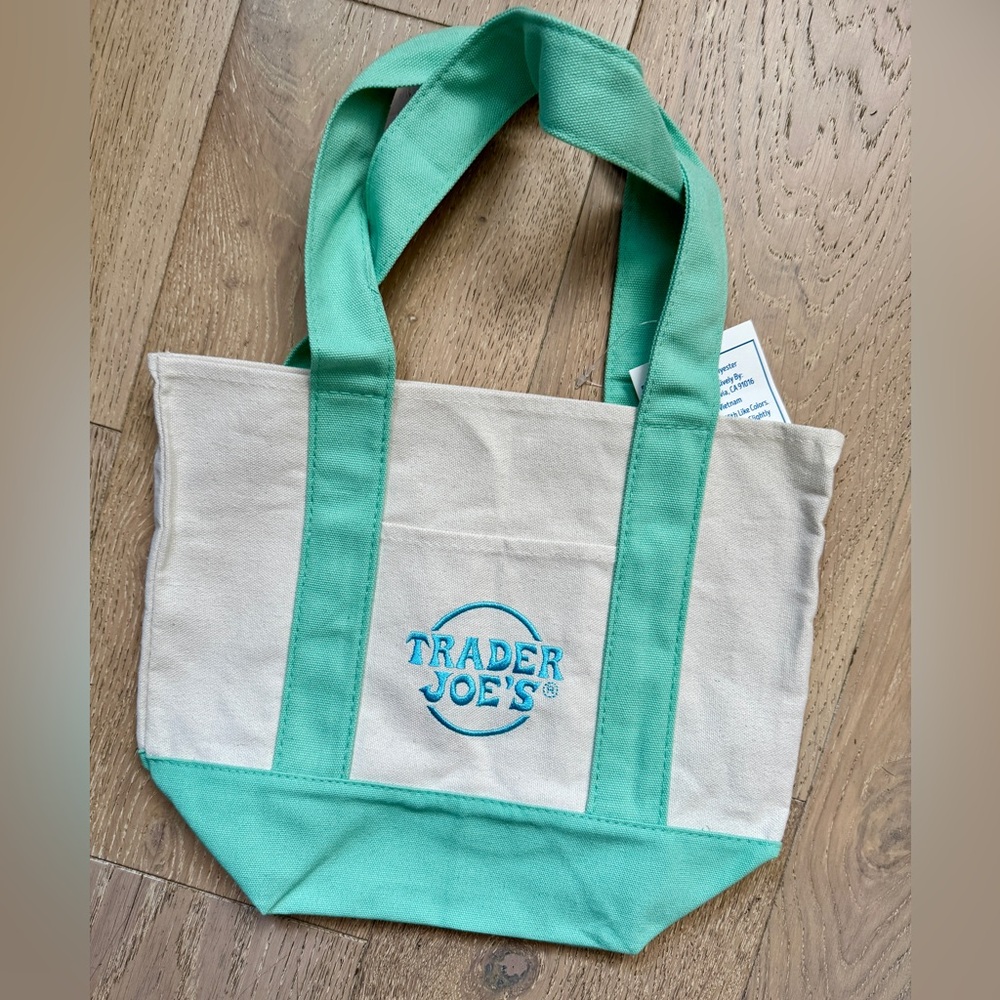 Trader Joe's Canvas Mini Tote Bag Pastel Green